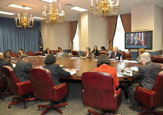 Under Secretary Woteki discusses agricultural research with leaders from the 1890 land-grant institutions and USDA leadership.