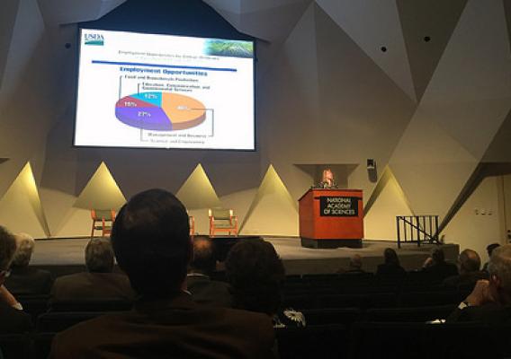 Dr. Ann Bartuska, Deputy Under Secretary for the USDA Research, Education, and Economics (REE) Mission Area, speaking at a Workshop at the National Academy of Sciences, Engineering, and Medicine