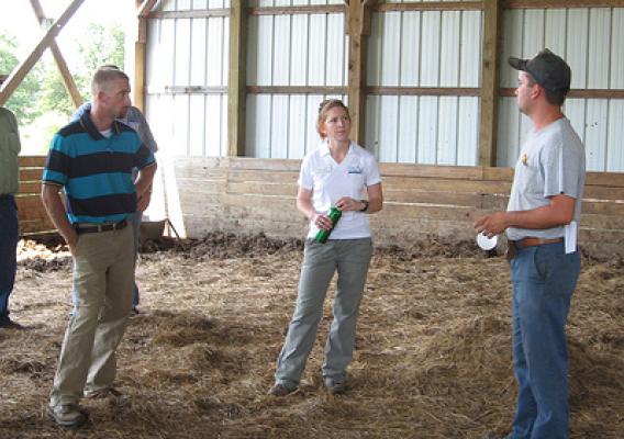 Participants of the BFRDP-funded KyFarmStart program in Kentucky listen to their instructor during an on-farm demonstration field day.