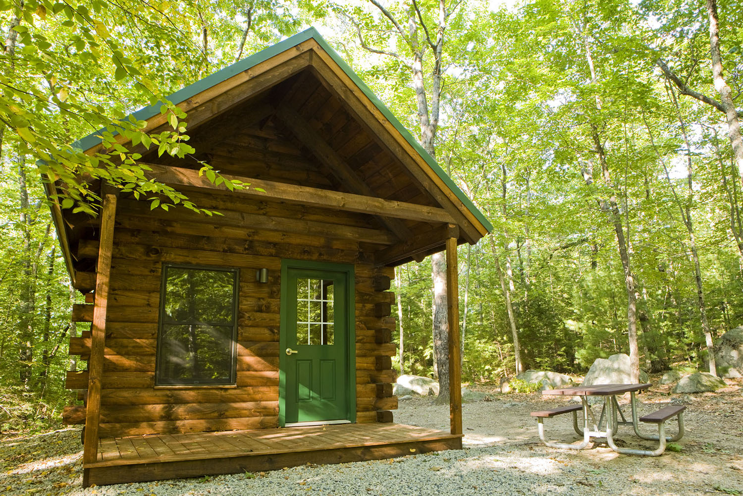 a log cabin in the woods