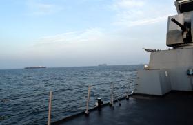 A Russia-linked ship on the Red Sea.