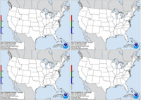 Day 2 probability of snow greater than or equal to 4, 8, and 12 inches and freezing rain greater than or equal to .25 inch