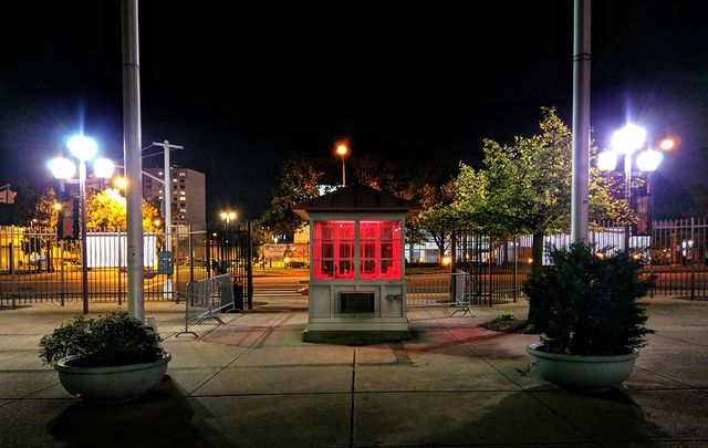 campus entrance night