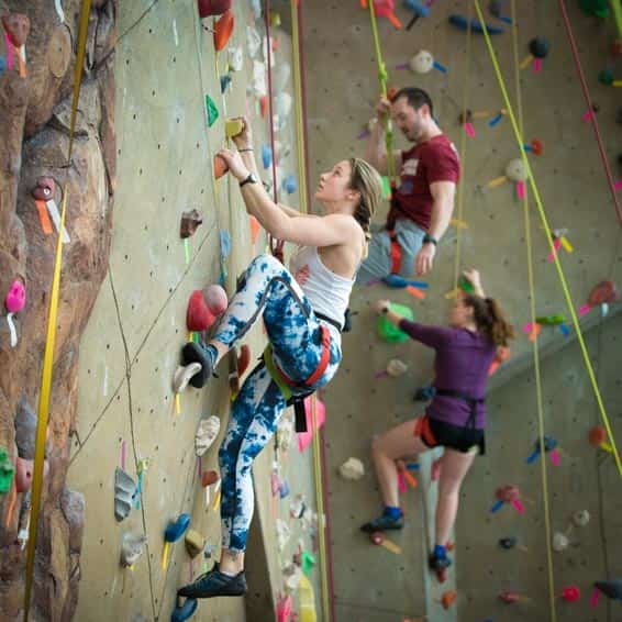 Students on the Climbing Wall at the Student Life Center