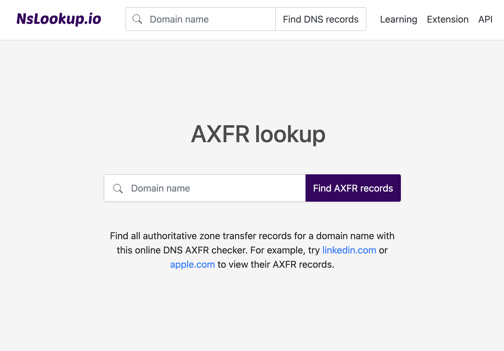 Open the AXFR lookup tool