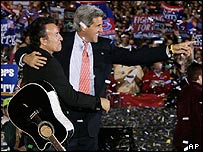 Bruce Springsteen and Democratic presidential hopeful John Kerry at a Kerry rally