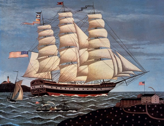 Litoagrafia de uma fragata,modelo de navio no qual Herman Melville viajou pelas américas (Foto: Universal History Archive/UIG via Getty Images)