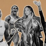 photocollage of Coco Gauff, Sha’Carri Richardson, Beyoncé and Simone Biles