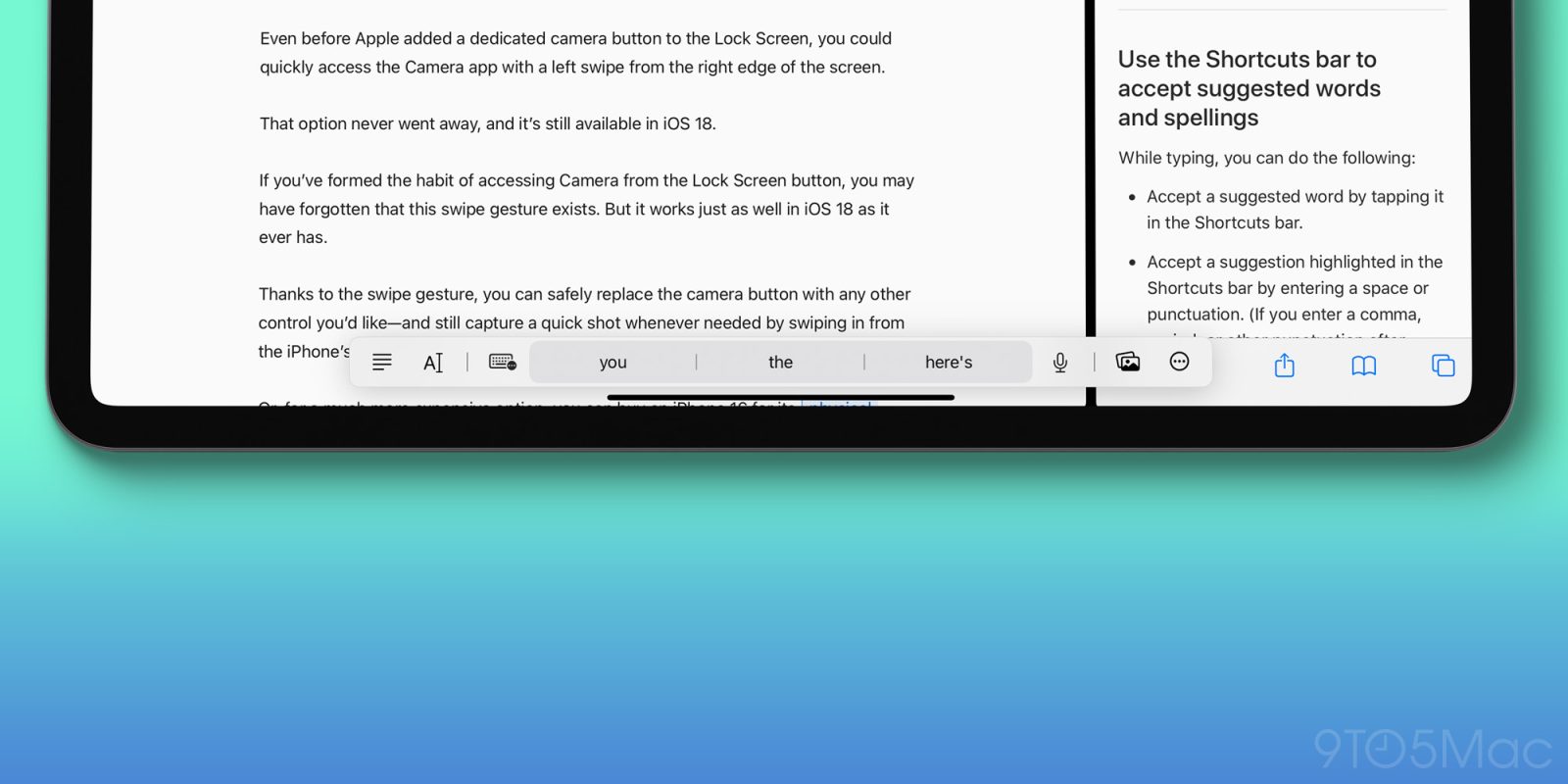 iPad Shortcuts bar