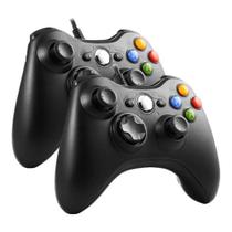 Kit 2 Controle Compatível com Console Xbox 360 Slim X360 e Pc/Computador Manete Joystick Com Fio USB Preto