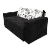 Sofá-Cama 2 Lugares Pratik 5000 Mamflex Preto/Cinza Floral Suede Amassado