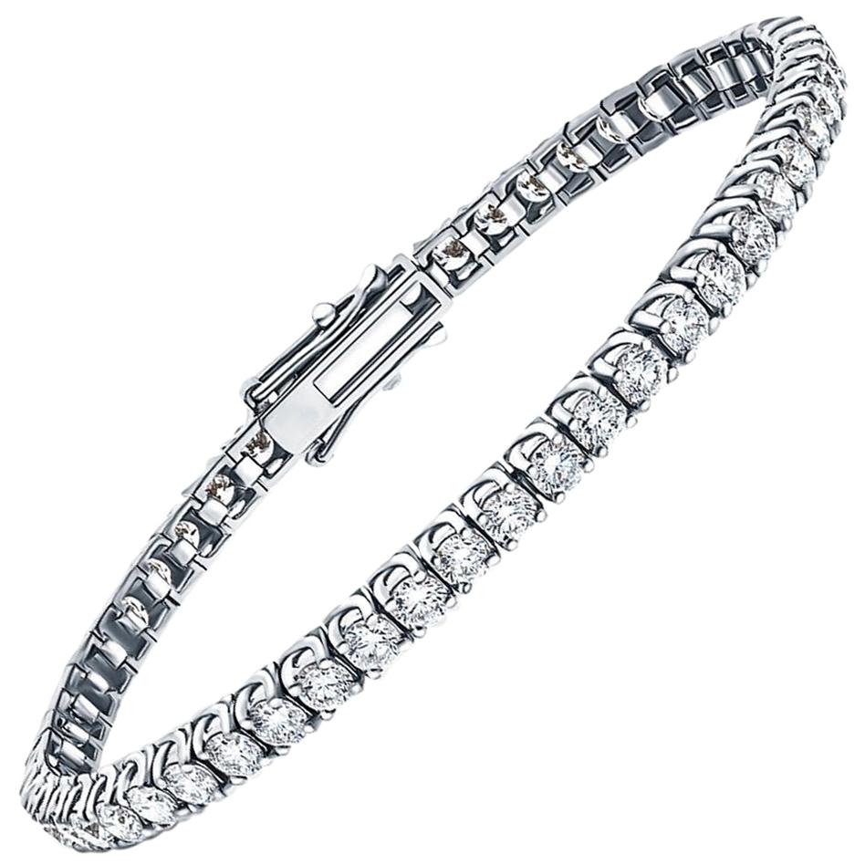 10 Carat Diamond Round Brilliant Tulip 18 Karat White Gold Line Tennis Bracelet