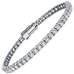 10 Carat Diamond Round Brilliant Tulip 18 Karat White Gold Line Tennis Bracelet