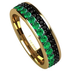 1.3 Carat Emeralds Black diamonds Pavé Eternity Ring in 18 Karat Yellow Gold