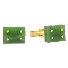 Roman Malakov 14 Karat Yellow Gold Jade Domino Cufflinks