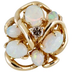 Vintage Australian Opal & Diamond Cluster Ring 