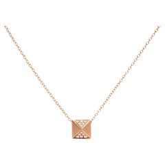 14K Yellow Gold 1/4 Cttw Diamond Matte Finished Pyramid Pendant Necklace