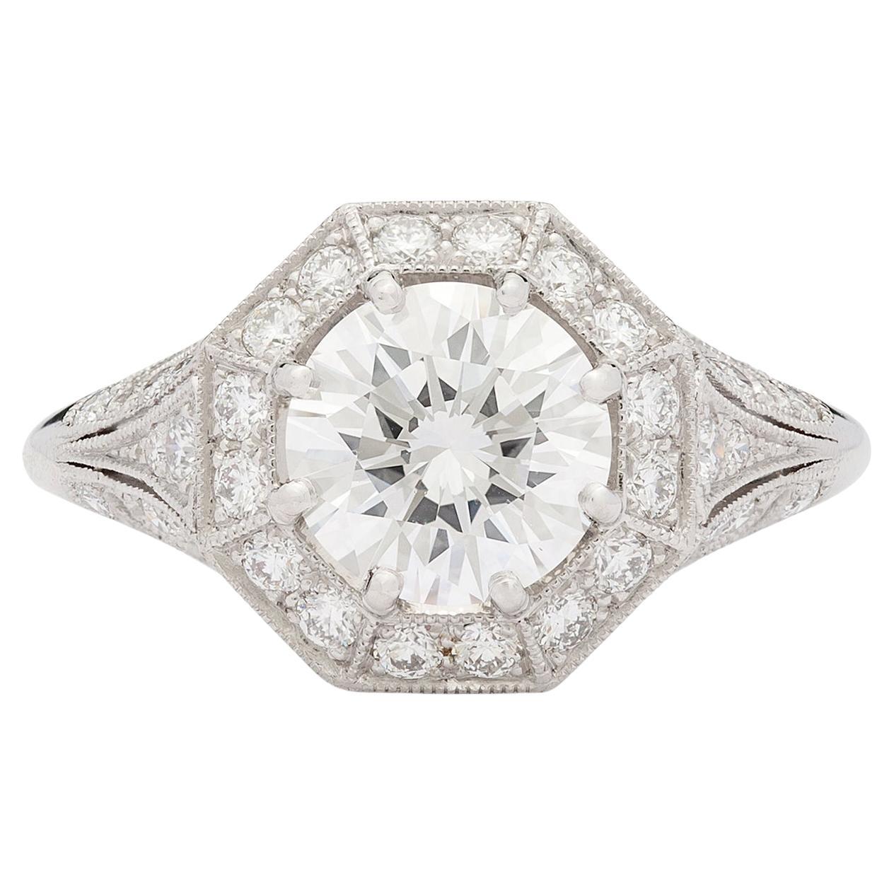 1.53ct GIA French Platinum Diamond Ring For Sale