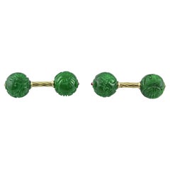 18 Karat Yellow Gold Ruby Jade Sphere Cufflinks