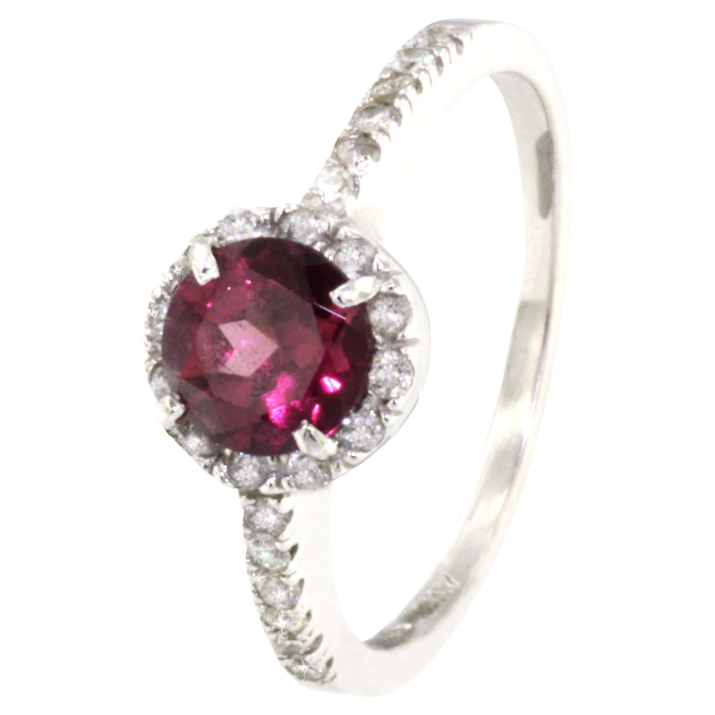 18kt White Gold with White Diamonds and Pink Tourmaline Ring