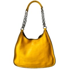 1990s Prada Bright Yellow Madras Leather Chain Hobo bag