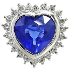 6.35 Carat Burma Heart Sapphire Diamond Engagement Ring 18K Gold /Certified