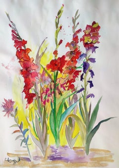 Blumenkunstwerk auf Papier „Gladiolas im Wahnsinn“