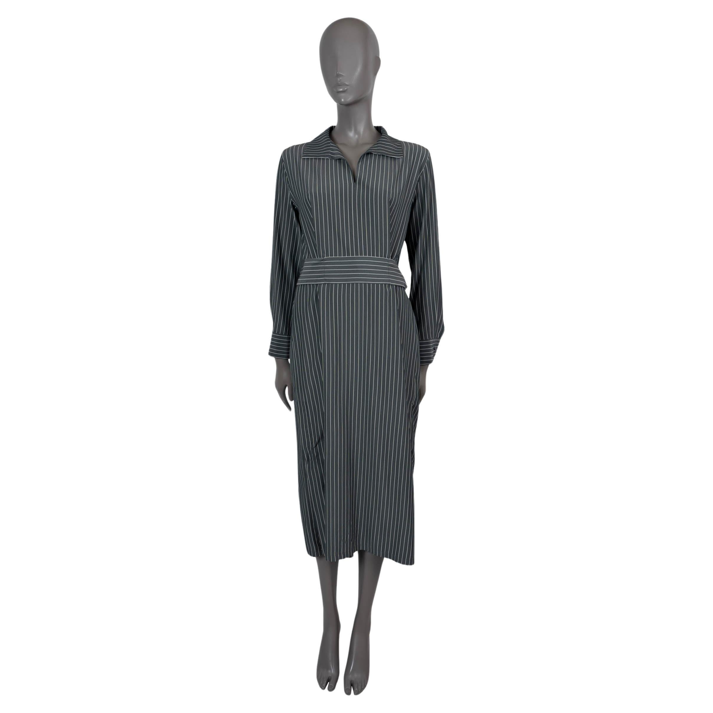 AKRIS dark grey silk 2024 STRIPED CREPE SHIRT Dress 34 XS