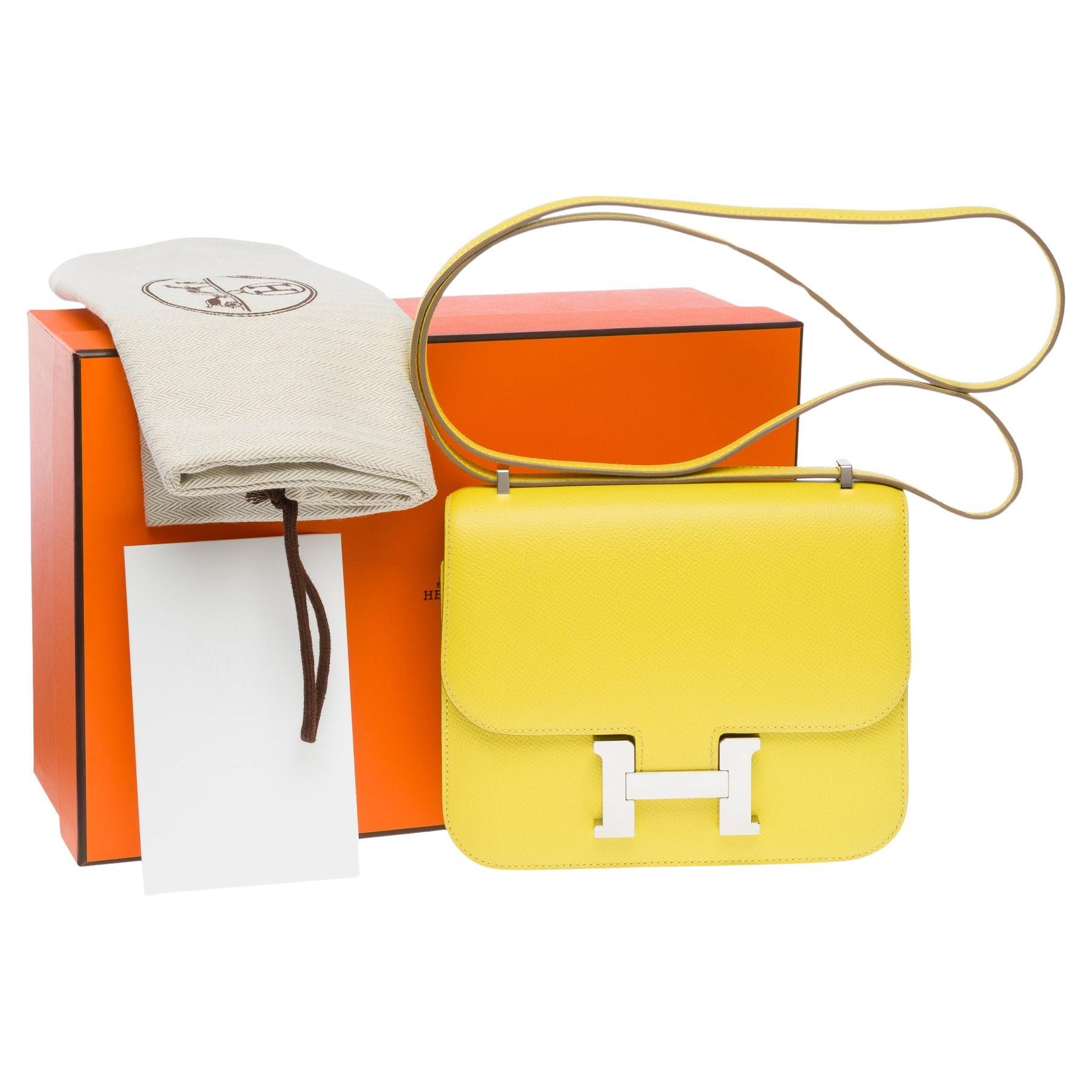 Amazing Hermes Constance Mini 18 shoulder bag in lime epsom leather, SHW