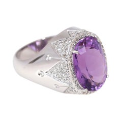 Amethyst Diamonds Ring White Gold Modern Frozen Snowflake, 2021