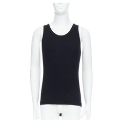 ANN DEMEULEMEESTER black cotton ribbed hi low hem scoop neck tank top M