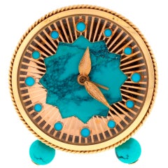 ANGELUS Turquoise Yellow Gold Alarm Clock