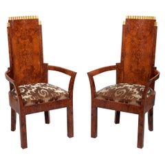 Pair of Art Deco Amboyna and Gilt Armchairs Attributed to Josef Hoffmann