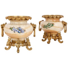 Two Gilt Bronze Mounted, Enamelled Onyx Urns by H. Journet & Cie.