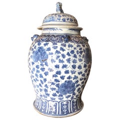 Antique Blue & White Chinese Large Lidded Temple Jar Vase Antiques Los Angeles