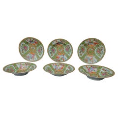 6 Chinese Rose Medallion Porcelain Soup Bowls, 19th Century