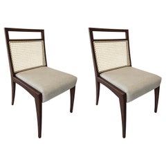 Sotto Cane-Back Dining Chair in Walnut Wood Finish with Oatmeal Fabric, Set of 2