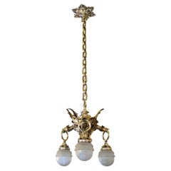 Chandelier Dragons, Viennese Secession, 1900, Silver Plated Bronze