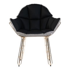 Outdoor Chair with Waterproof Black Fabric and Gold-Plated Stainless Steel