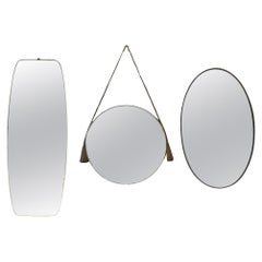 Set of 3 Brass Geometric Mirrors, 1950s