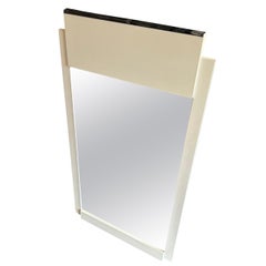 Post modern white lacquer chrome wall mirror by Lane