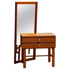 Swedish Teak Hall Set / Chest With Matching Mirror "Charmant Series" By Fröseke