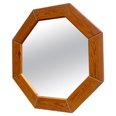 Large Octagonal Wooden Wall Mirror in Danish Pine, 1970s