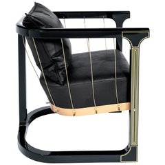 Armchair Made by Master Piano Maker in Vienna, Brass Leather Art Deco Luxury