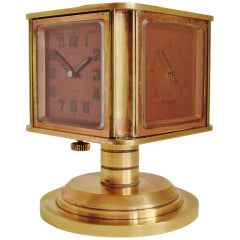 Rare Swiss Art Deco Rose Gilded Brass Angelus Meteo Desk Clock/Weather Station