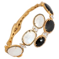 White Moonstone and Black Spinel Statement Bracelet with 2.71 Carat Diamonds