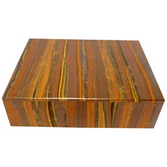 Brown Golden Tigeriron Decorative Jewelry Gemstone Box with Black Marble Inlay