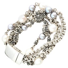 Michael Dawkins Sterling Silver and Pearl Multi-Strand Bracelet