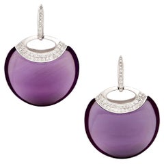 18 Karat White Gold Drop Dangle Earrings with 33.69 Carat Amethysts and Diamonds