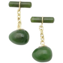 Russian Nephrite 18k Gold Egg Cufflinks by Marie Betteley